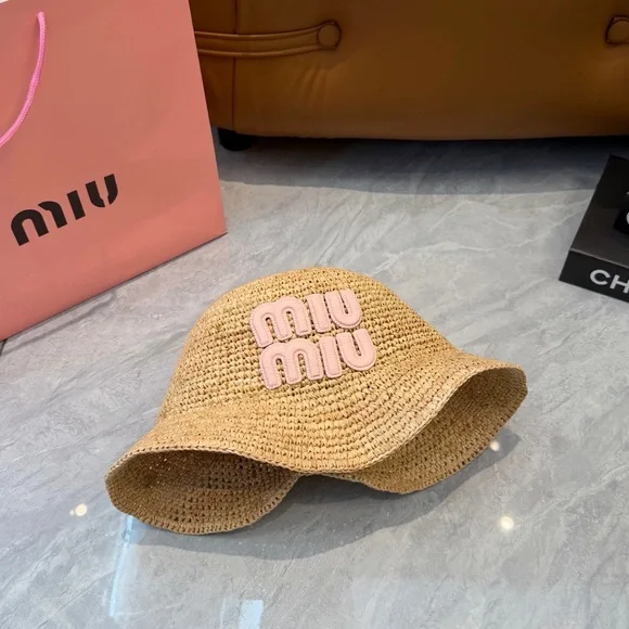 ☀️ Miu Miu Wide Brim Straw Hat Summer Vacation Visor - Picture 5 of 6
